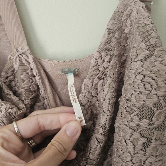 Free People Foiled Ombré Nude Tan Gold Lace Fit & N Flare Dress Boho Gypsy Party - Picture 7 of 13